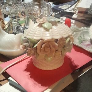 Porcelain Floral Ceramic Basket Night Light/lamp
